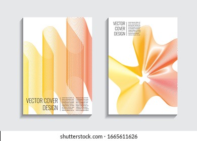 Minimal geometric cover. 3d futuristic concept. Yellow red airy lines. Trendy gradient background. Vector digital graphic. Web desing background. Creative graphic elements. Fluid dynamic template. 