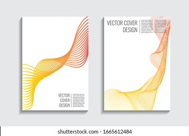 Minimal geometric cover. 3d futuristic concept. Web desing background. Creative graphic elements. Vector digital graphic. Yellow red airy lines. Trendy gradient background. Fluid dynamic template. 