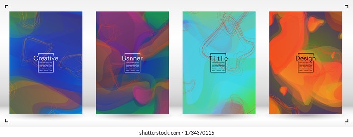 Minimal Geometric Cover Design with Gradient and Abstract Lines, Figures for your Business.  Poster Fluid Rainbow Poster Design, Gradient Effect for Dj Party.