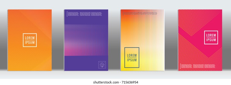 Minimal geometric cover. Vector abstract line pattern for poster design. Set of templates for business brochures. 2d prints for banner background. Graphic pattern for annual album backdrop.