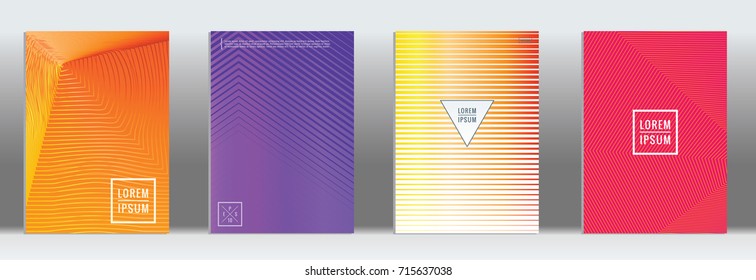 Minimal geometric cover. Vector abstract line pattern for poster design. Set of templates for business brochures. 2d prints for banner background. Graphic pattern for annual album backdrop.