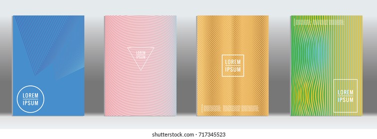 Minimal geometric cover. Vector abstract line pattern for poster design. Set of templates for business brochures. 2d prints for banner background. Graphic pattern for annual album backdrop.