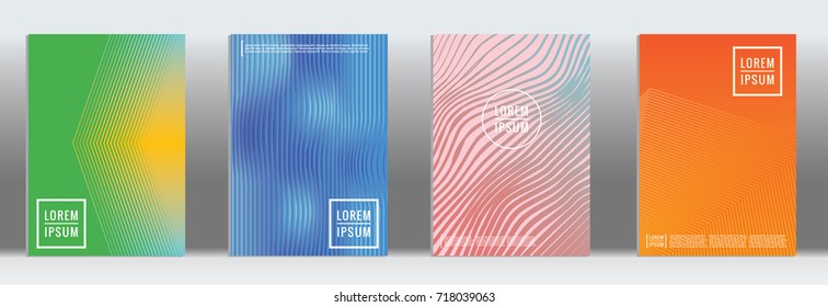 Minimal geometric cover. Vector abstract line pattern for poster design. Set of templates for business brochures. 2d prints for banner background. Graphic pattern for annual album backdrop.