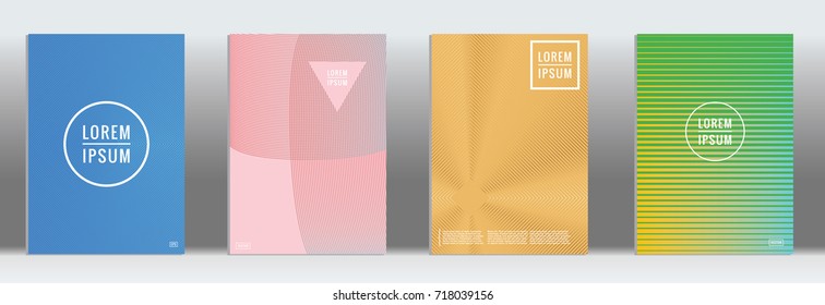 Minimal geometric cover. Vector abstract line pattern for poster design. Set of templates for business brochures. 2d prints for banner background. Graphic pattern for annual album backdrop.