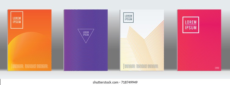 Minimal geometric cover. Vector abstract line pattern for poster design. Set of templates for business brochures. 2d prints for banner background. Graphic pattern for annual album backdrop.