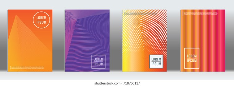 Minimal geometric cover. Vector abstract line pattern for poster design. Set of templates for business brochures. 2d prints for banner background. Graphic pattern for annual album backdrop.