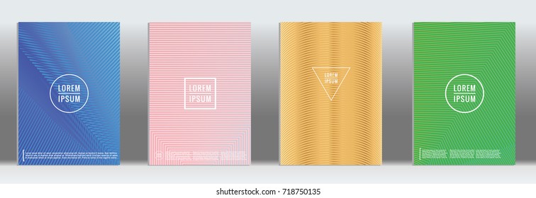 Minimal geometric cover. Vector abstract line pattern for poster design. Set of templates for business brochures. 2d prints for banner background. Graphic pattern for annual album backdrop.