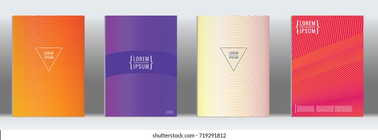 Minimal geometric cover. Vector abstract line pattern for poster design. Set of templates for business brochures. 2d prints for banner background. Graphic pattern for annual album backdrop.