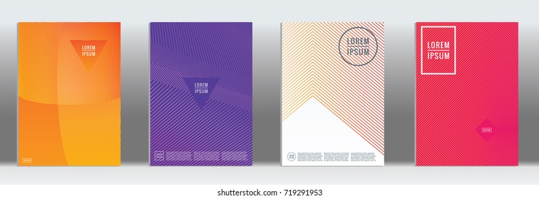 Minimal geometric cover. Vector abstract line pattern for poster design. Set of templates for business brochures. 2d prints for banner background. Graphic pattern for annual album backdrop.