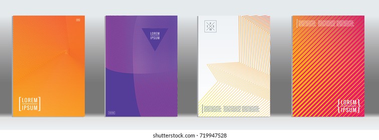 Minimal geometric cover. Vector abstract line pattern for poster design. Set of templates for business brochures. 2d prints for banner background. Graphic pattern for annual album backdrop.