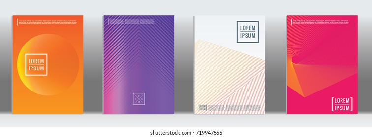 Minimal geometric cover. Vector abstract line pattern for poster design. Set of templates for business brochures. 2d prints for banner background. Graphic pattern for annual album backdrop.