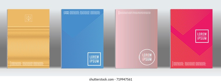 Minimal geometric cover. Vector abstract line pattern for poster design. Set of templates for business brochures. 2d prints for banner background. Graphic pattern for annual album backdrop.