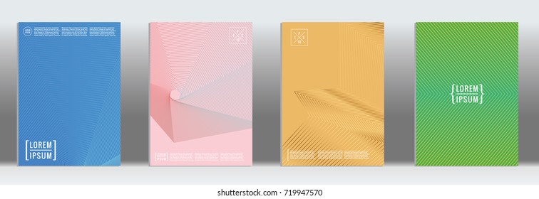 Minimal geometric cover. Vector abstract line pattern for poster design. Set of templates for business brochures. 2d prints for banner background. Graphic pattern for annual album backdrop.