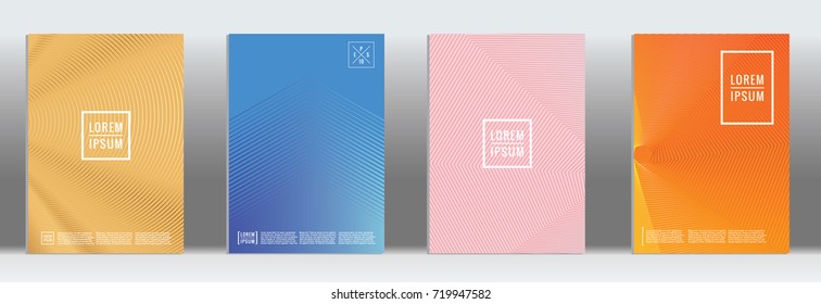 Minimal geometric cover. Vector abstract line pattern for poster design. Set of templates for business brochures. 2d prints for banner background. Graphic pattern for annual album backdrop.