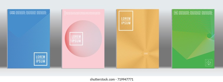 Minimal geometric cover. Vector abstract line pattern for poster design. Set of templates for business brochures. 2d prints for banner background. Graphic pattern for annual album backdrop.