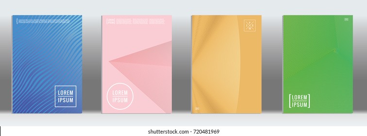Minimal geometric cover. Vector abstract line pattern for poster design. Set of templates for business brochures. 2d prints for banner background. Graphic pattern for annual album backdrop.