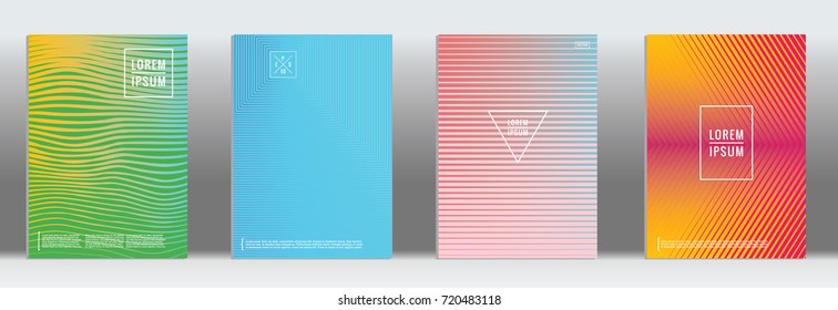 Minimal geometric cover. Vector abstract line pattern for poster design. Set of templates for business brochures. 2d prints for banner background. Graphic pattern for annual album backdrop.