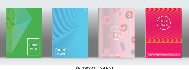 Minimal geometric cover. Vector abstract line pattern for poster design. Set of templates for business brochures. 2d prints for banner background. Graphic pattern for annual album backdrop.