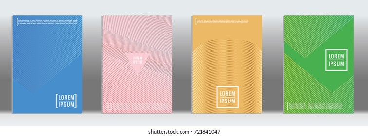 Minimal geometric cover. Vector abstract line pattern for poster design. Set of templates for business brochures. 2d prints for banner background. Graphic pattern for annual album backdrop.