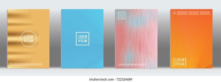 Minimal geometric cover. Vector abstract line pattern for poster design. Set of templates for business brochures. 2d prints for banner background. Graphic pattern for annual album backdrop.