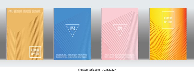 Minimal geometric cover. Vector abstract line pattern for poster design. Set of templates for business brochures. 2d prints for banner background. Graphic pattern for annual album backdrop.