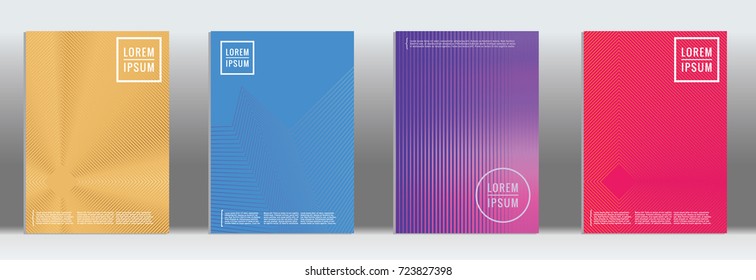 Minimal geometric cover. Vector abstract line pattern for poster design. Set of templates for business brochures. 2d prints for banner background. Graphic pattern for annual album backdrop.