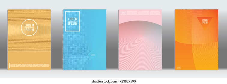 Minimal geometric cover. Vector abstract line pattern for poster design. Set of templates for business brochures. 2d prints for banner background. Graphic pattern for annual album backdrop.