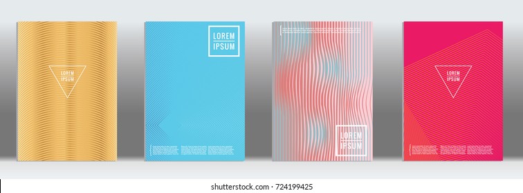 Minimal geometric cover. Vector abstract line pattern for poster design. Set of templates for business brochures. 2d prints for banner background. Graphic pattern for annual album backdrop.