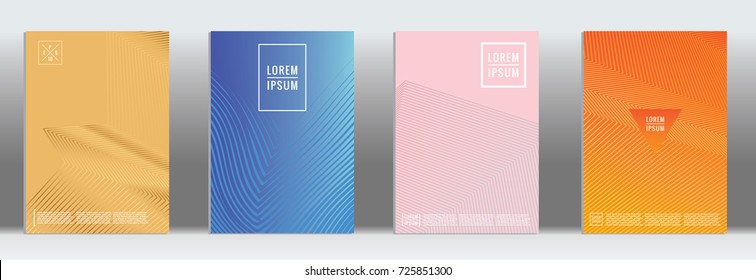 Minimal geometric cover. Vector abstract line pattern for poster design. Set of templates for business brochures. 2d prints for banner background. Graphic pattern for annual album backdrop.