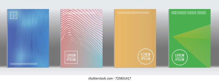 Minimal geometric cover. Vector abstract line pattern for poster design. Set of templates for business brochures. 2d prints for banner background. Graphic pattern for annual album backdrop.