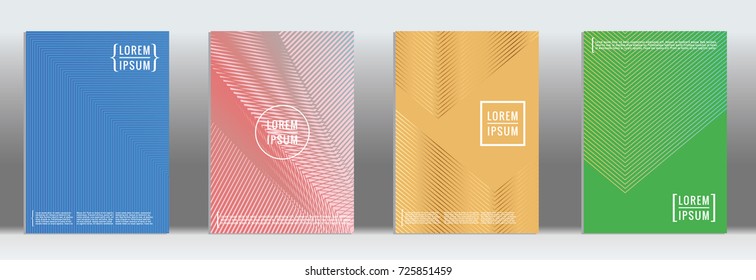 Minimal geometric cover. Vector abstract line pattern for poster design. Set of templates for business brochures. 2d prints for banner background. Graphic pattern for annual album backdrop.