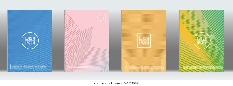 Minimal geometric cover. Vector abstract line pattern for poster design. Set of templates for business brochures. 2d prints for banner background. Graphic pattern for annual album backdrop.