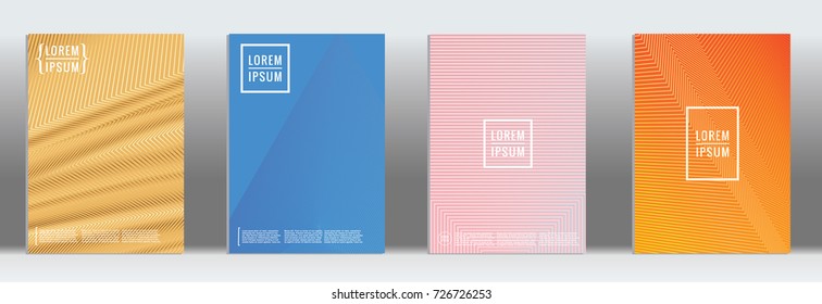 Minimal geometric cover. Vector abstract line pattern for poster design. Set of templates for business brochures. 2d prints for banner background. Graphic pattern for annual album backdrop.