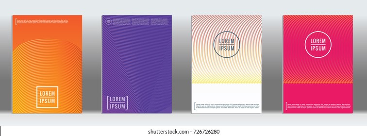Minimal geometric cover. Vector abstract line pattern for poster design. Set of templates for business brochures. 2d prints for banner background. Graphic pattern for annual album backdrop.