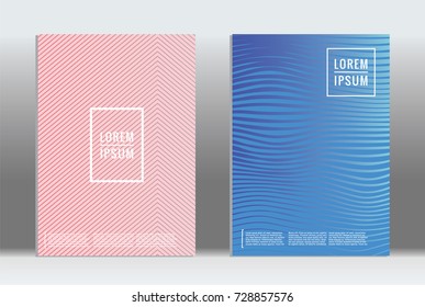 Minimal geometric cover. Vector abstract line pattern for poster design. Set of templates for business brochures. 2d prints for banner background. Graphic pattern for annual album backdrop.
