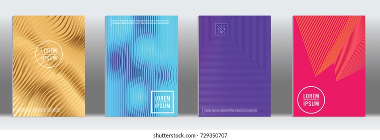 Minimal geometric cover. Vector abstract line pattern for poster design. Set of templates for business brochures. 2d prints for banner background. Graphic pattern for annual album backdrop.