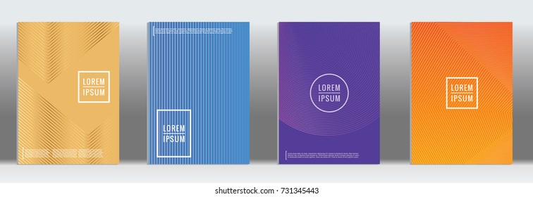 Minimal geometric cover. Vector abstract line pattern for poster design. Set of templates for business brochures. 2d prints for banner background. Graphic pattern for annual album backdrop.
