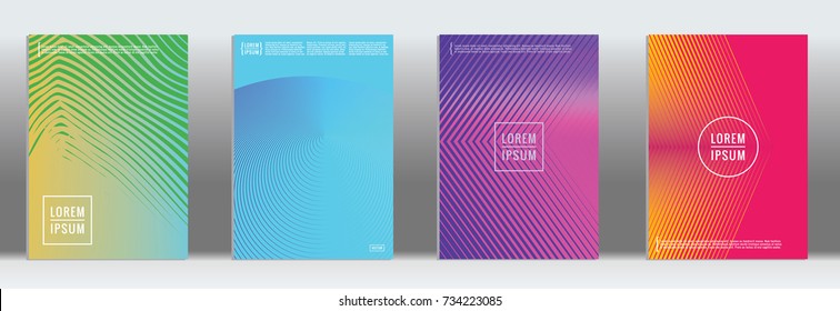Minimal geometric cover. Vector abstract line pattern for poster design. Set of templates for business brochures. 2d prints for banner background. Graphic pattern for annual album backdrop.