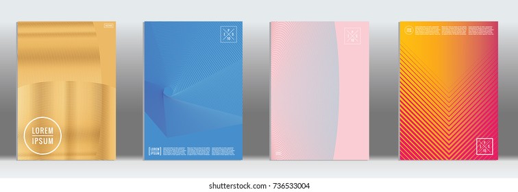 Minimal geometric cover. Vector abstract line pattern for poster design. Set of templates for business brochures. 2d prints for banner background. Graphic pattern for annual album backdrop.