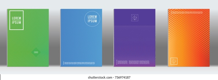 Minimal geometric cover. Vector abstract line pattern for poster design. Set of templates for business brochures. 2d prints for banner background. Graphic pattern for annual album backdrop.