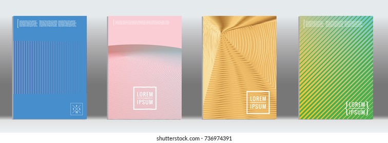 Minimal geometric cover. Vector abstract line pattern for poster design. Set of templates for business brochures. 2d prints for banner background. Graphic pattern for annual album backdrop.