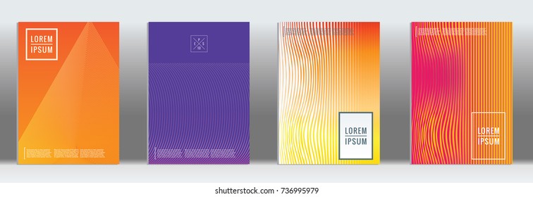 Minimal geometric cover. Vector abstract line pattern for poster design. Set of templates for business brochures. 2d prints for banner background. Graphic pattern for annual album backdrop.