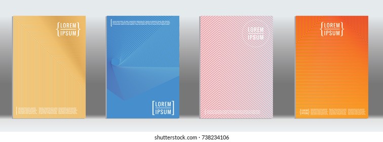 Minimal geometric cover. Vector abstract line pattern for poster design. Set of templates for business brochures. 2d prints for banner background. Graphic pattern for annual album backdrop.