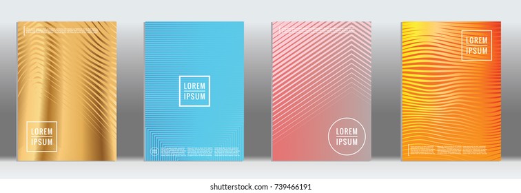 Minimal geometric cover. Vector abstract line pattern for poster design. Set of templates for business brochures. 2d prints for banner background. Graphic pattern for annual album backdrop.