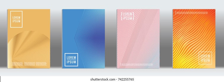 Minimal geometric cover. Vector abstract line pattern for poster design. Set of templates for business brochures. 2d prints for banner background. Graphic pattern for annual album backdrop.