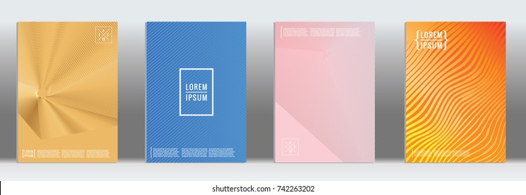 Minimal geometric cover. Vector abstract line pattern for poster design. Set of templates for business brochures. 2d prints for banner background. Graphic pattern for annual album backdrop.