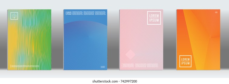 Minimal geometric cover. Vector abstract line pattern for poster design. Set of templates for business brochures. 2d prints for banner background. Graphic pattern for annual album backdrop.