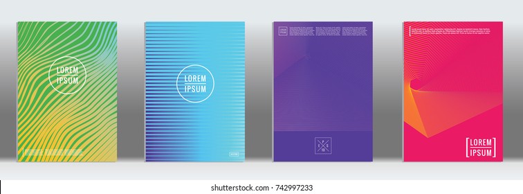 Minimal geometric cover. Vector abstract line pattern for poster design. Set of templates for business brochures. 2d prints for banner background. Graphic pattern for annual album backdrop.