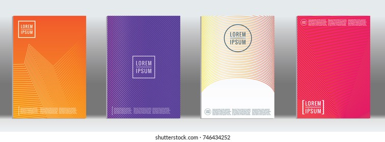 Minimal geometric cover. Vector abstract line pattern for poster design. Set of templates for business brochures. 2d prints for banner background. Graphic pattern for annual album backdrop.