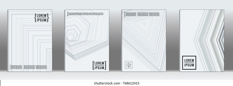 Minimal geometric cover. Vector abstract line pattern for poster design. Set of templates for business brochures. 2d prints for banner background. Graphic pattern for annual album backdrop.
